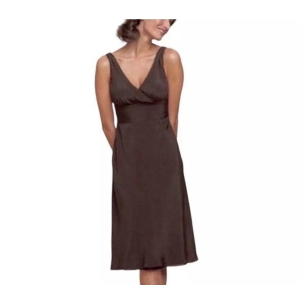 J Crew Dress 2P Brown Sophia 100% Silk Cocktail Event Wedding Chiffon 2 Petite